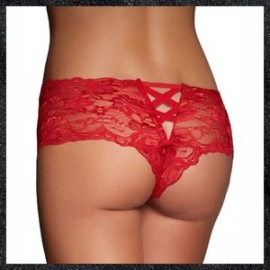 Red Floral Lace Crisscross Back Panty